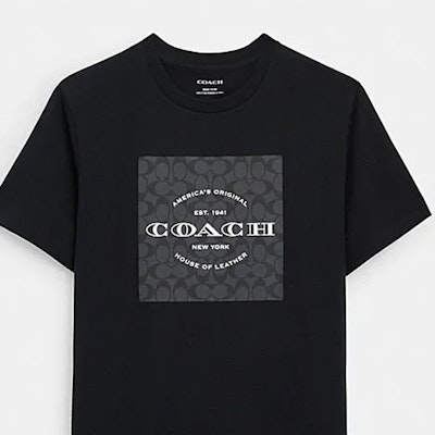 コーチ SS24 ブラック レタープリント クルーネック Tシャツ CO790-BLK Sizing コーチ SS24 ブラック レタープリント クルーネック Tシャツ CO790-BLK
