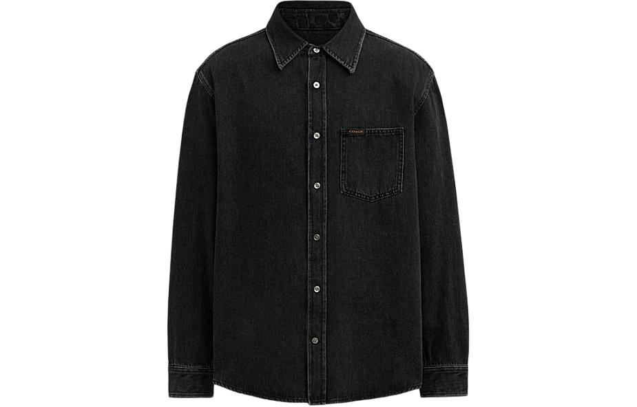 COACH SS24  Black Long Sleeve Shirt with Solid Logo Tag. CS199-BLK