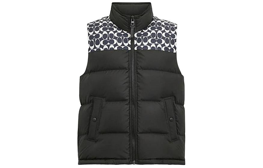 COACH SS24  Black Patchwork Stand-Collar Sleeveless Down Vest. CO750-WFL