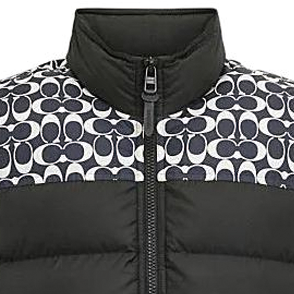 Shop COACH SS24 Rompi Hitam Patchwork Tanpa Lengan Stand-Collar Down. CO750-WFL