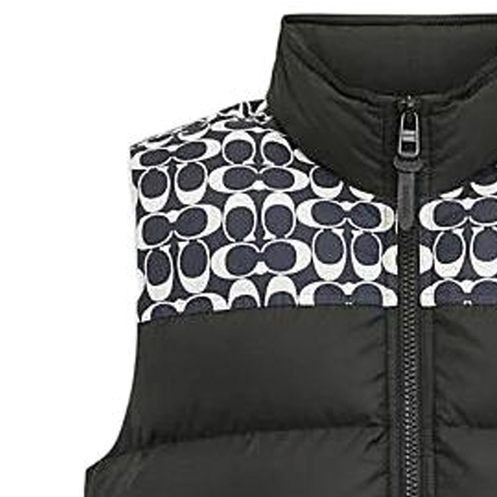 Purchase COACH SS24 Rompi Hitam Patchwork Tanpa Lengan Stand-Collar Down. CO750-WFL