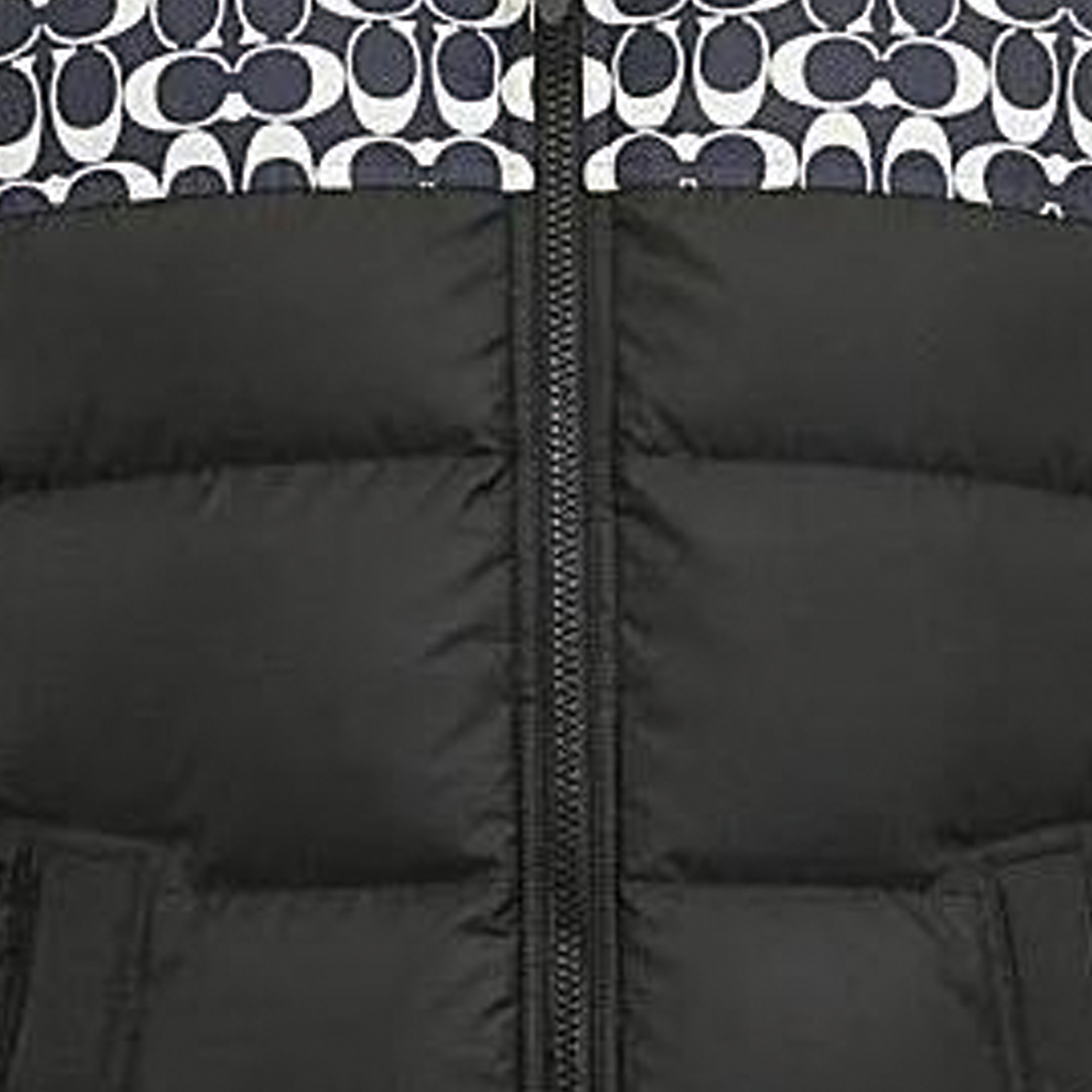 Details for COACH SS24 Rompi Hitam Patchwork Tanpa Lengan Stand-Collar Down. CO750-WFL