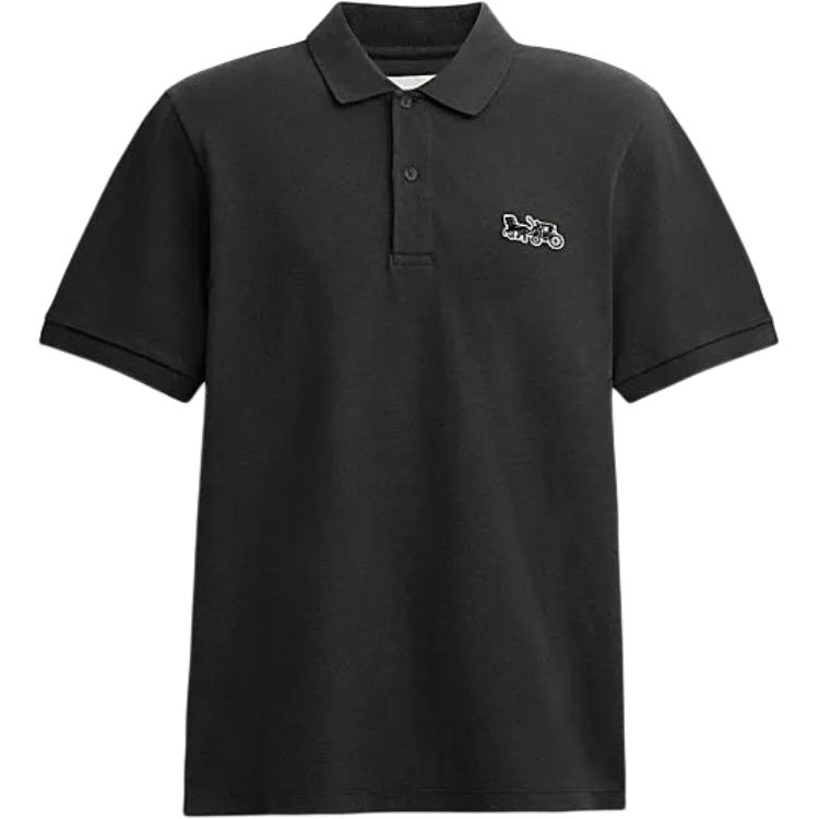Order コーチ SS24 ブラック ポロシャツ キャリッジ柄入り CT025-BLK