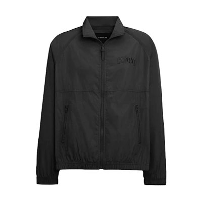 COACH SS24 Black Zip-Up Jacket with Solid Color Embroidered Logo. CR483-BLK