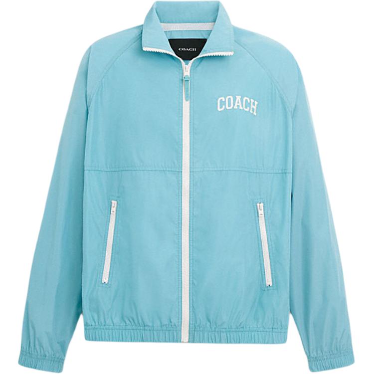 COACH SS24  Blue Embroidered Logo Zip-Up Jacket with Collar. CR483-VSW