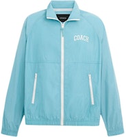 COACH SS24 Blue Embroidered Logo Zip-Up Jacket with Collar. CR483-VSW COACH SS24 Blue Embroidered Logo Zip-Up Jacket with Collar. CR483-VSW