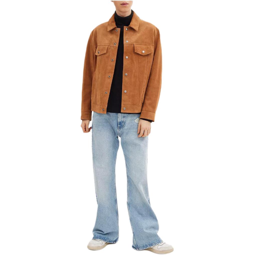 COACH SS24  Brown Solid Color Button-Up Leather Jacket Long Sleeve Casual CQ106-TN2