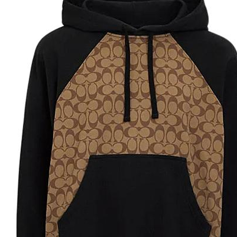 Sizing COACH SS24 Hoodie Khaki Motif Colorblock Pullover. CO826-OFZ