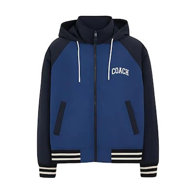 COACH SS24 Colorblock Zip-Up Hoodie Jacket - Blue. CT736-NV-BL