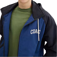 Purchase COACH SS24 拼色拉鍊連帽外套 - 藍色 CT736-NV-BL