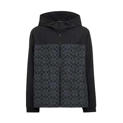 COACH SS24 Colorblock Zip-Up Hoodie Jacket in Charcoal Gray. CO805-R8E