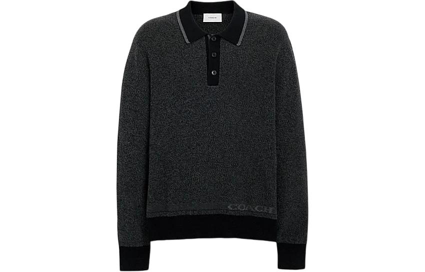 Order 코치 SS24 레터 자수 폴로 긴팔 니트 스웨터 차콜 블랙 CM807-MI5