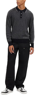 코치 SS24 레터 자수 폴로 긴팔 니트 스웨터 차콜 블랙 CM807-MI5 Lookbook 코치 SS24 레터 자수 폴로 긴팔 니트 스웨터 차콜 블랙 CM807-MI5