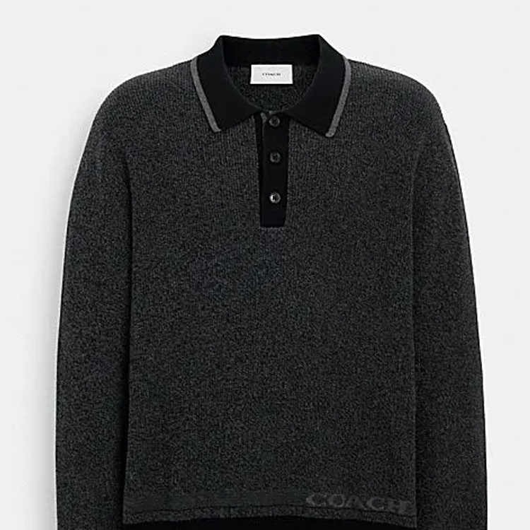 Sizing 코치 SS24 레터 자수 폴로 긴팔 니트 스웨터 차콜 블랙 CM807-MI5