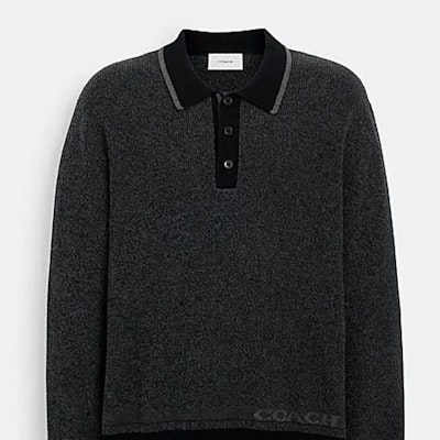 코치 SS24 레터 자수 폴로 긴팔 니트 스웨터 차콜 블랙 CM807-MI5 Sizing 코치 SS24 레터 자수 폴로 긴팔 니트 스웨터 차콜 블랙 CM807-MI5