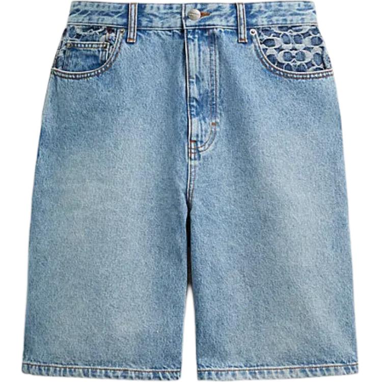 COACH SS24  Light Blue Straight Denim Shorts with Zipper Pocket. CR356-P9J