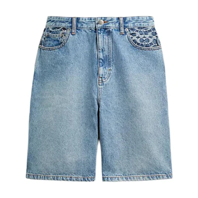 COACH SS24 Light Blue Straight Denim Shorts with Zipper Pocket. CR356-P9J