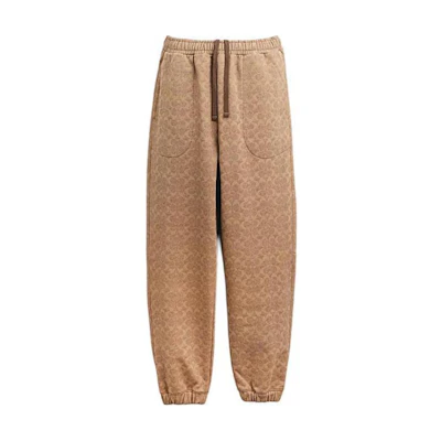 COACH SS24 Logo Drawstring Knit Jogger Pants Brown Yellow. CP979-RYU