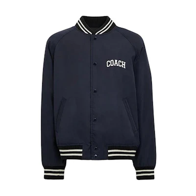 COACH SS24 Navy Blue Logo Print Single-Breasted Jacket. CO799-RF2