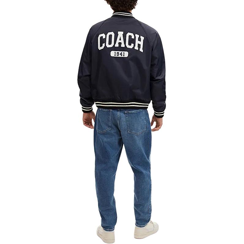 Shop コーチ SS24 ネイビーブルー ロゴプリント シングルブレストジャケット. CO799-RF2