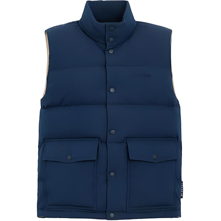 COACH SS24  Navy Blue Solid Single-Breasted Sleeveless Down Vest. CT728-WAE
