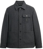 COACH SS24 Solid Color Button-Up Jacket with Pockets in Charcoal Black. CN942-CHR COACH SS24 Solid Color Button-Up Jacket with Pockets in Charcoal Black. CN942-CHR