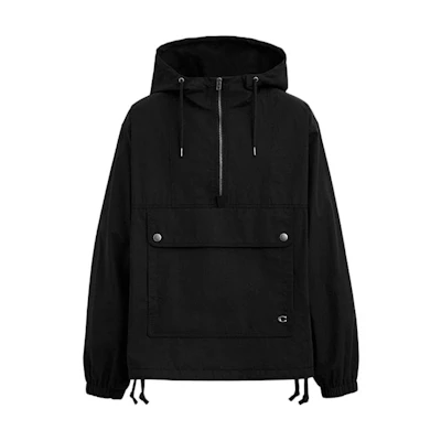 COACH SS24 Solid Color Half-Zip Hoodie Jacket - Black CS123-BLK