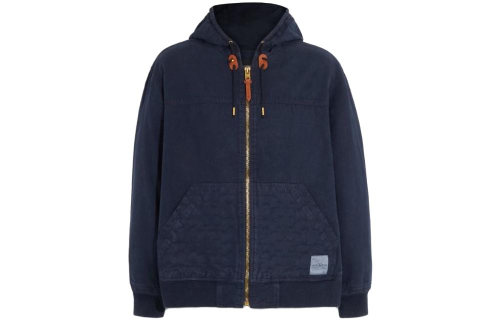 COACH SS24  Solid Drawstring Hooded Jacket in Navy Blue. CF795-NAV