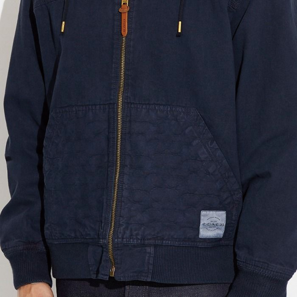 Purchase COACH SS24 Jaket Hoodie Drawstring Solid Warna Navy Blue. CF795-NAV