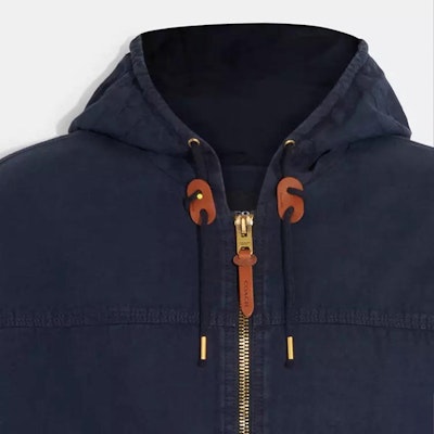 COACH SS24 Jaket Hoodie Drawstring Solid Warna Navy Blue. CF795-NAV Details for COACH SS24 Jaket Hoodie Drawstring Solid Warna Navy Blue. CF795-NAV