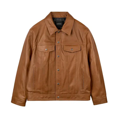 COACH SS24 Solid Leather Jacket Orange Red Long Sleeve Single-Breasted CM795-RUS