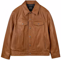 Order COACH SS24 Solid Leather Jacket Orange Red Long Sleeve Single-Breasted CM795-RUS