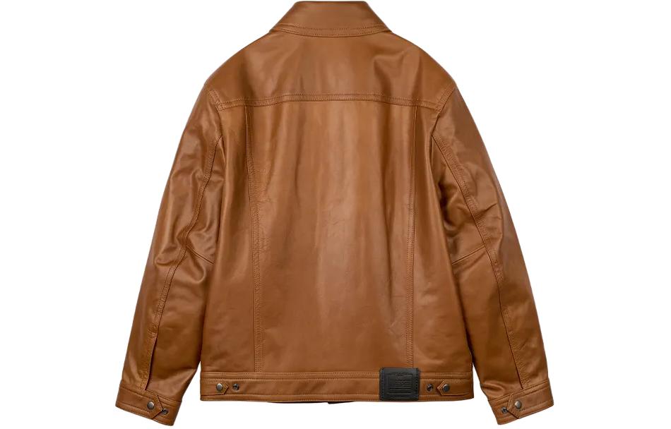 Lookbook COACH SS24  Solid Leather Jacket Orange Red Long Sleeve Single-Breasted CM795-RUS