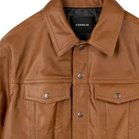 Purchase COACH SS24 Solid Leather Jacket Orange Red Long Sleeve Single-Breasted CM795-RUS