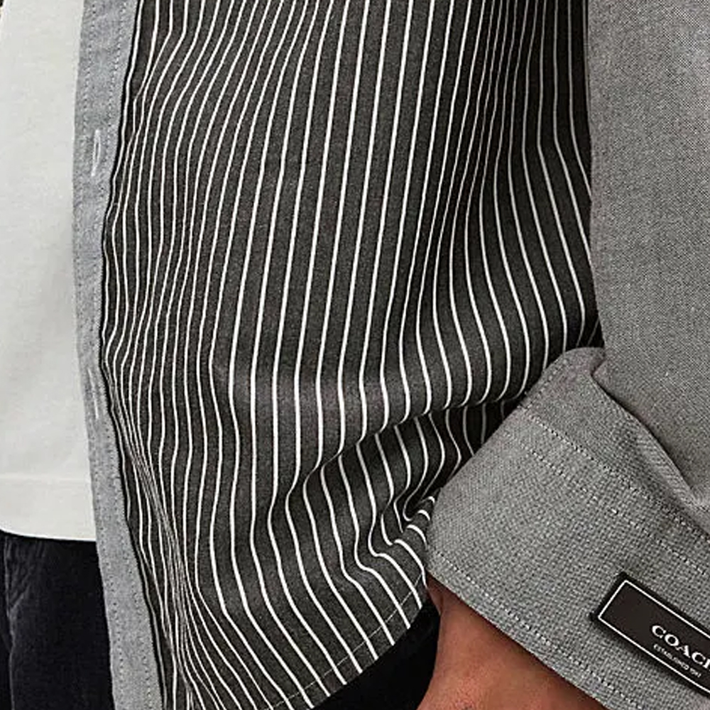 Purchase COACH SS24  Striped Colorblock Long Sleeve Shirt in Gray CT056-GRY