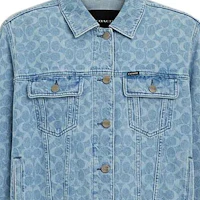 Sizing COACH SS24 Washed Print Long Sleeve Button-Up Jacket. CQ835-LUN