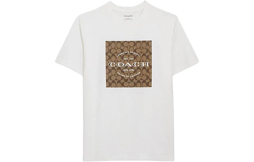 Order コーチ SS24 ホワイト クルーネック Tシャツ レタープリントデザイン. CO790-WHT