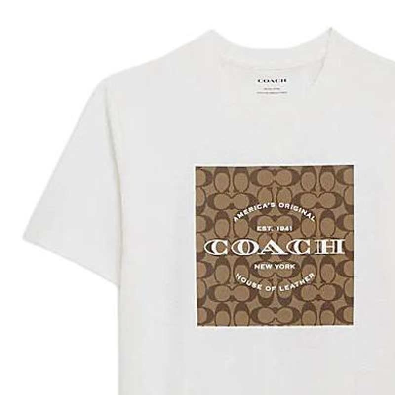 Details for コーチ SS24 ホワイト クルーネック Tシャツ レタープリントデザイン. CO790-WHT
