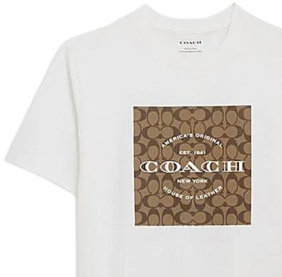 コーチ SS24 ホワイト クルーネック Tシャツ レタープリントデザイン. CO790-WHT Details for コーチ SS24 ホワイト クルーネック Tシャツ レタープリントデザイン. CO790-WHT