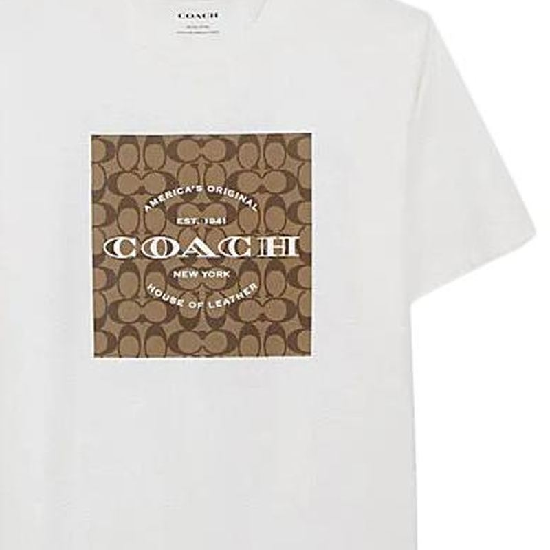 Sizing コーチ SS24 ホワイト クルーネック Tシャツ レタープリントデザイン. CO790-WHT