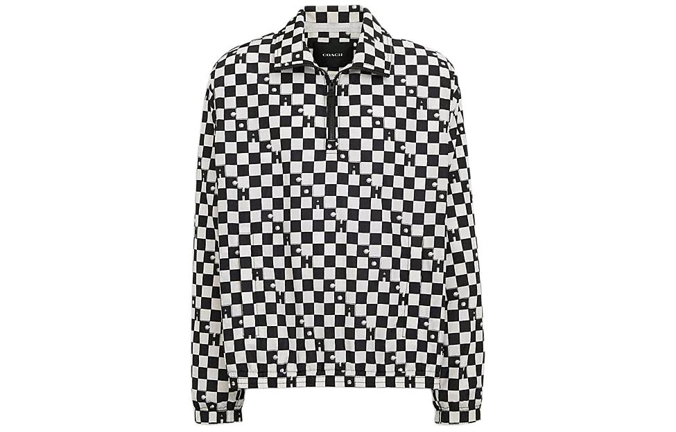 Coach SS24 Black Checkered Pullover Long-Sleeve Jacket CO806-SN3