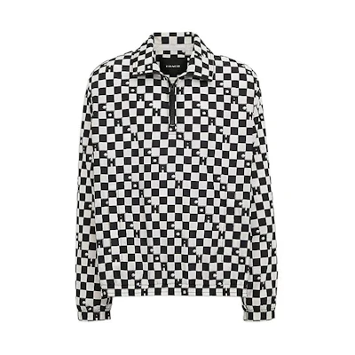 Coach SS24 Black Checkered Pullover Long-Sleeve Jacket CO806-SN3