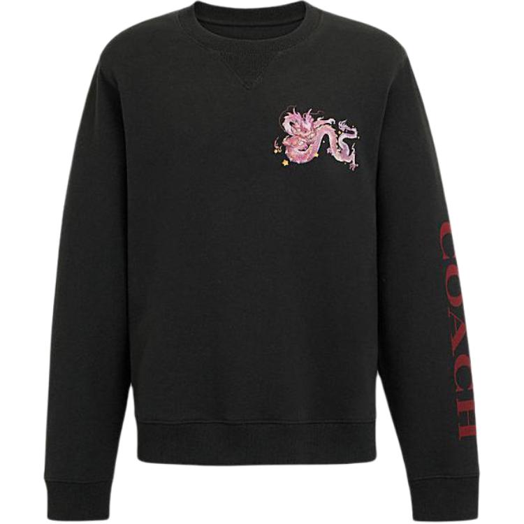 COACH SS24 Black Crewneck Sweatshirt with Dragon Letter Graphic CM831-BLK
