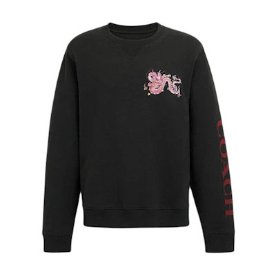 COACH SS24 Black Crewneck Sweatshirt with Dragon Letter Graphic CM831-BLK