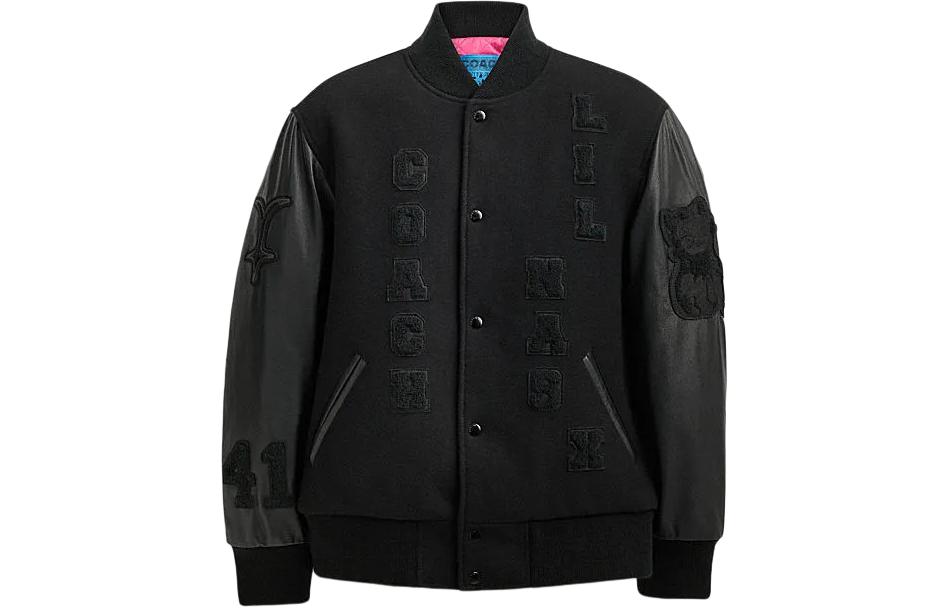 COACH SS24 Black Single-Breasted Lettering Bomber Jacket CP945-BLK