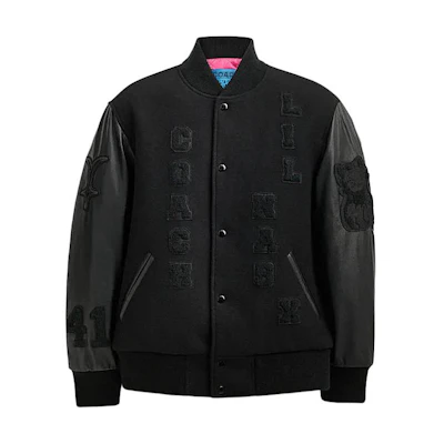 COACH SS24 Black Single-Breasted Lettering Bomber Jacket CP945-BLK