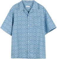COACH SS24 Blue Pattern Print Short-Sleeve Button-Up Shirt for Men. C7812-X0L COACH SS24 Blue Pattern Print Short-Sleeve Button-Up Shirt for Men. C7812-X0L