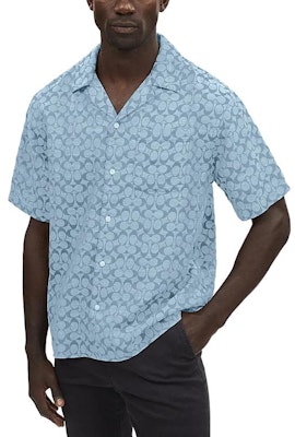 蔻驰男士春夏蓝色图案印花短袖衬衫SS24. C7812-X0L Details for 蔻驰男士春夏蓝色图案印花短袖衬衫SS24. C7812-X0L