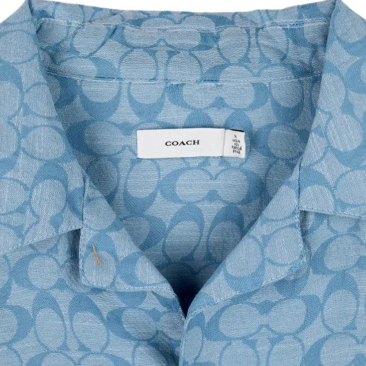 Sizing 蔻驰男士春夏蓝色图案印花短袖衬衫SS24. C7812-X0L