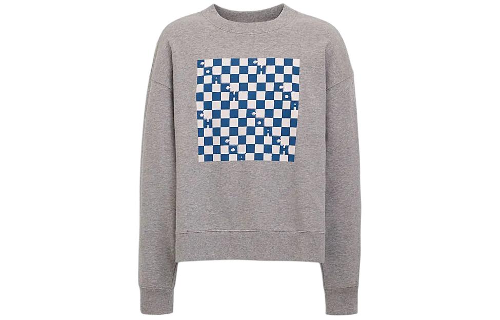 COACH SS24 Checkered Crewneck Pullover Sweatshirt in Heather Grey CO828-LEB